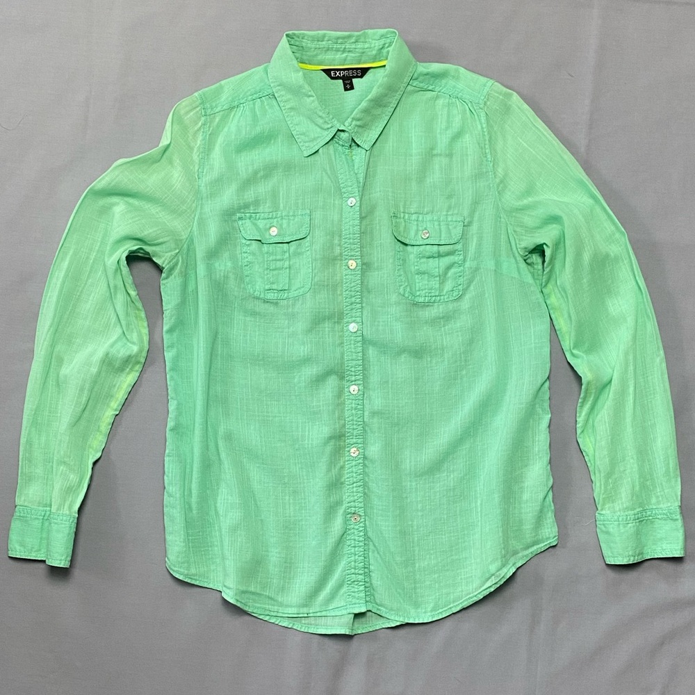 Express Mint Green Button Down Blouse - image 1